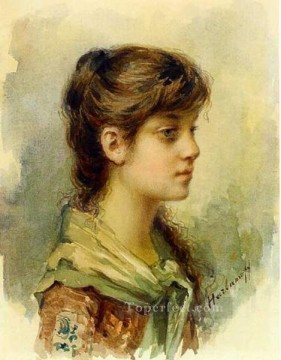 芸術家 娘の少女の肖像画 アレクセイ・ハルラモフ 水彩 Oil Paintings